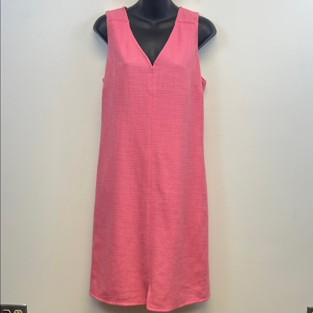 Talbots Pink Tweed V-neck Sleeveless Chic Feminine Summer Midi Dress Size 12